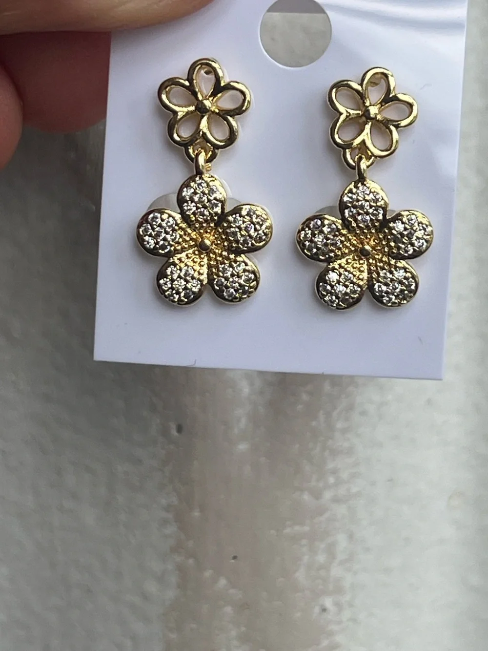 ⭐️- Gold double Flower Drop pavé stud Earrings